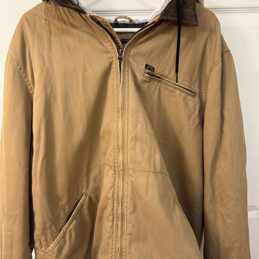 Billabong Men's Tan Jacket with hood.